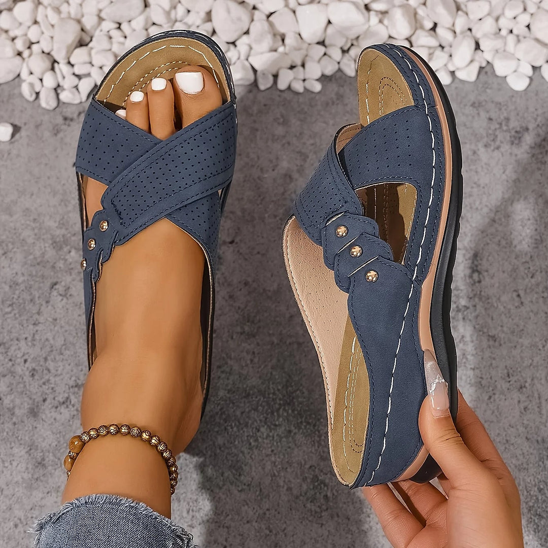 Selena Relaxed Cross Strap Wedge Sandals 4