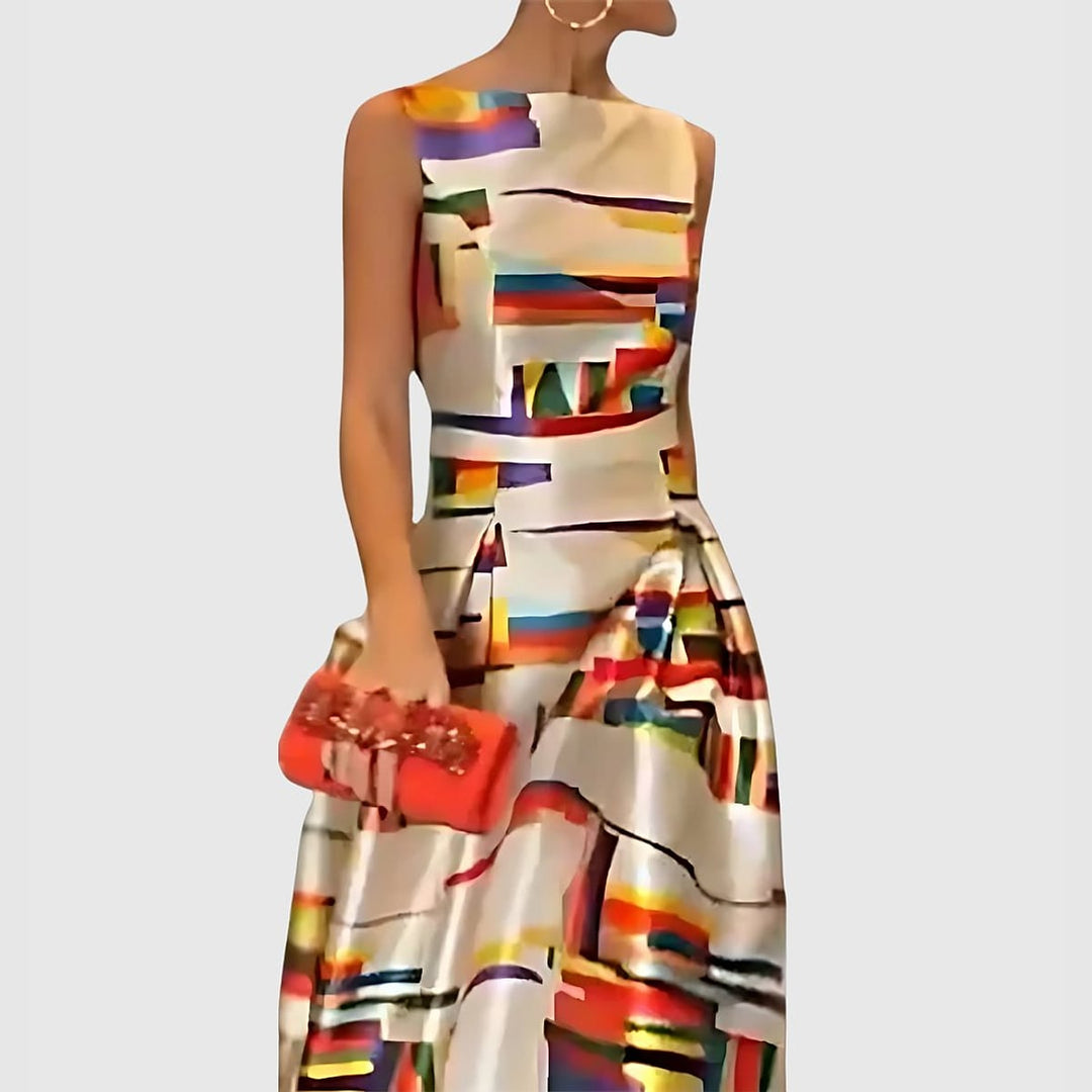 Serena Bold Abstract Print Satin Maxi Dress 1