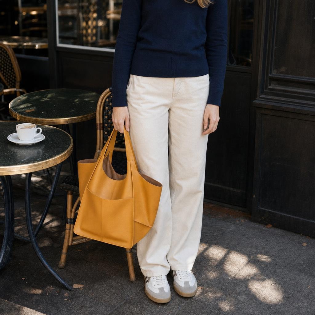 Women's Vegan Leather Tote Bag in Yellow, front view