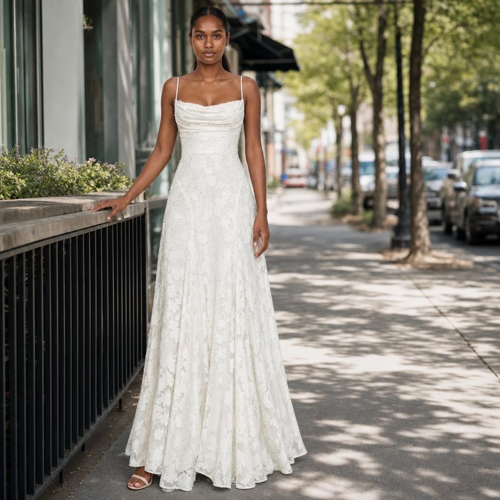 Women's Cowl Neck Maxi Dress in Ivory, front view