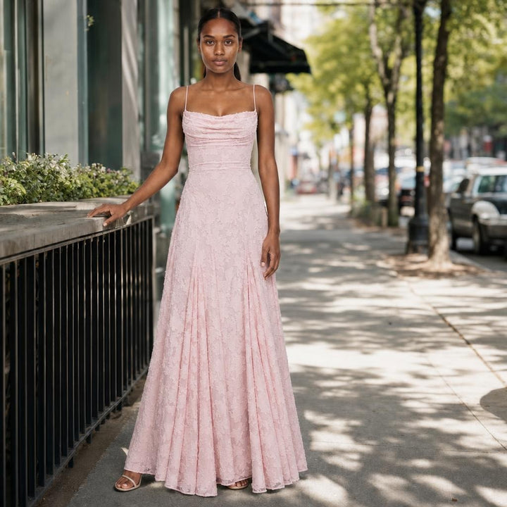 Women's Cowl Neck Maxi Dress in Rose, front view