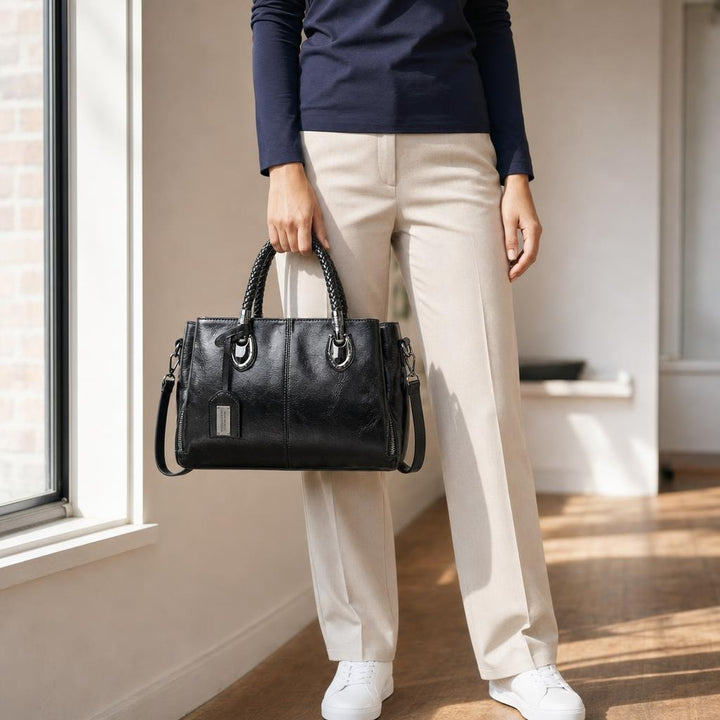 Women's Structured Crossbody Tote Bag in Black, front view