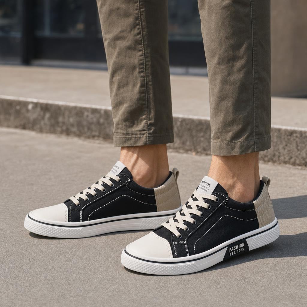 Men's Lace Up Canvas Shoes in Black, front view