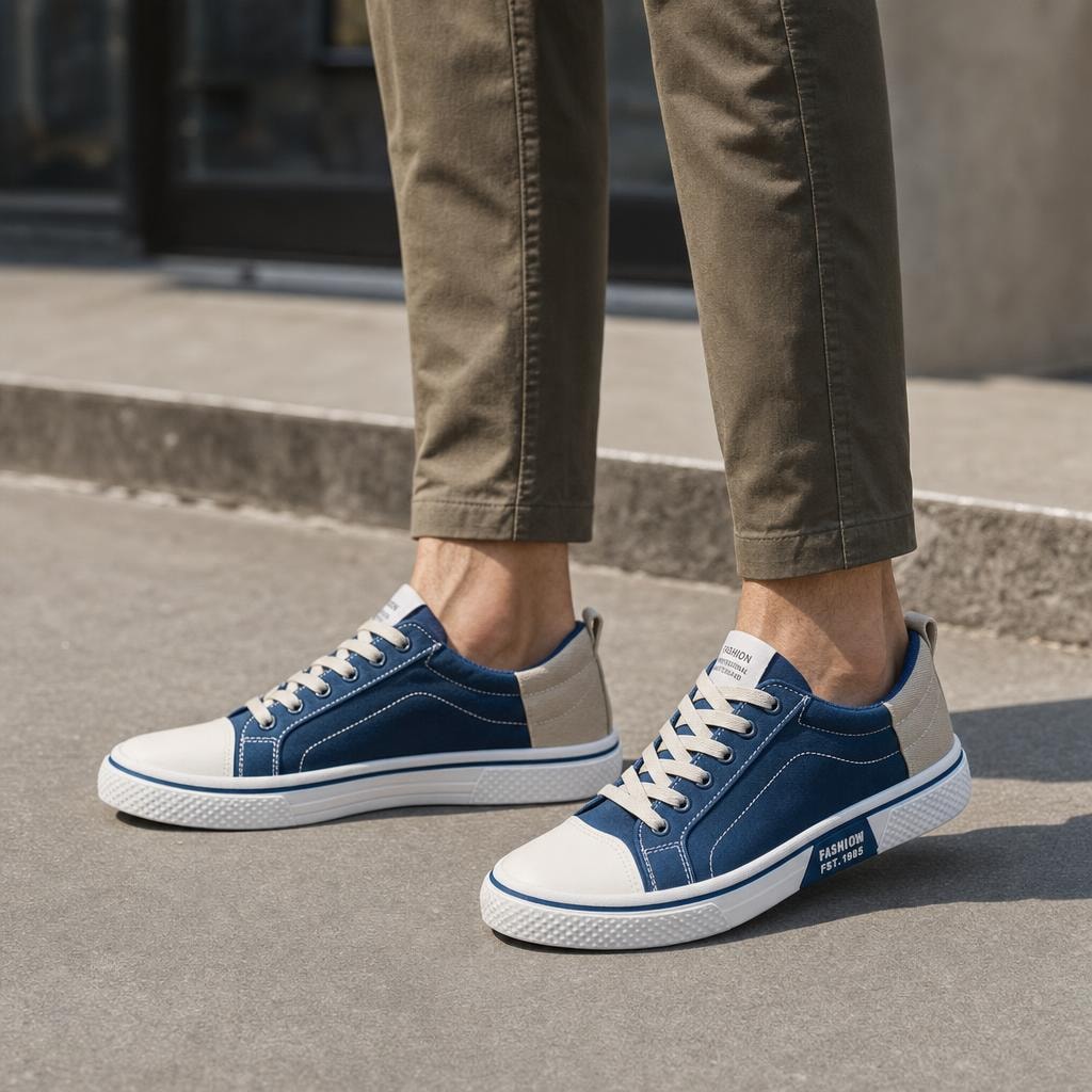 Men's Lace Up Canvas Shoes in Blue, front view