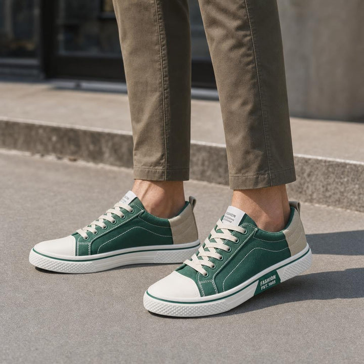 Men's Lace Up Canvas Shoes in Green, front view