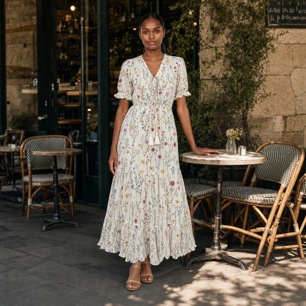 Women's Boho Floral Summer Long Sleeve Maxi Dress in Floral (Almost sold out), front view
