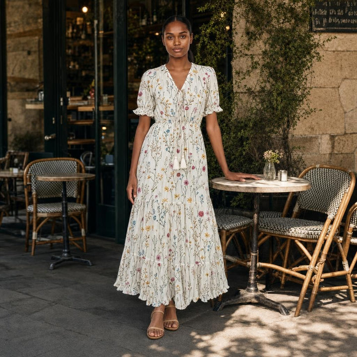 Women's Boho Floral Summer Long Sleeve Maxi Dress in Floral (Almost sold out), front view