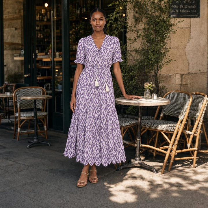 Women's Boho Floral Summer Long Sleeve Maxi Dress in Purple (Almost sold out), front view