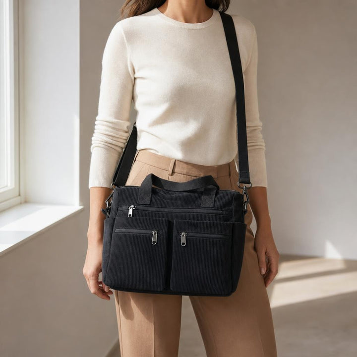 Women's Laptop Shoulder Bag in Black, front view