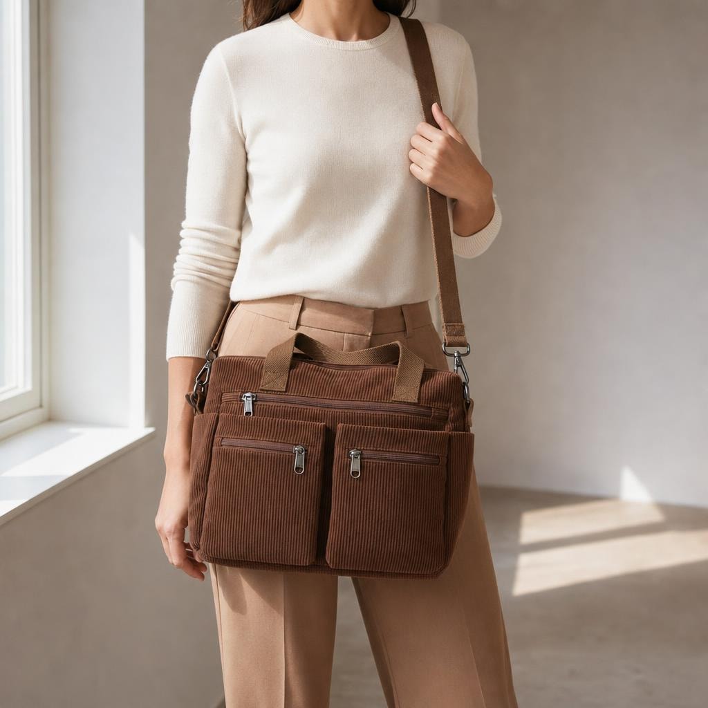 Women's Laptop Shoulder Bag in Brown, front view