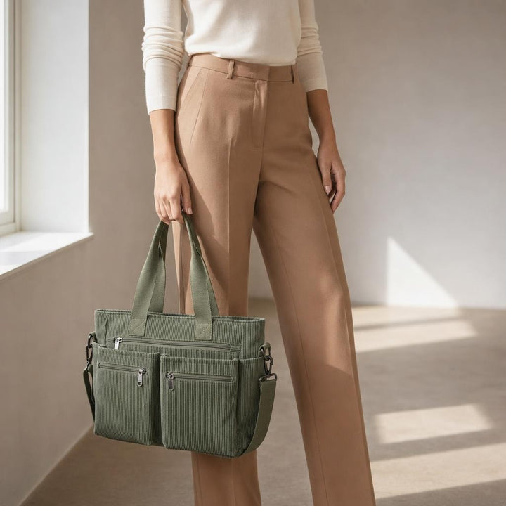 Women's Laptop Shoulder Bag in Green, front view