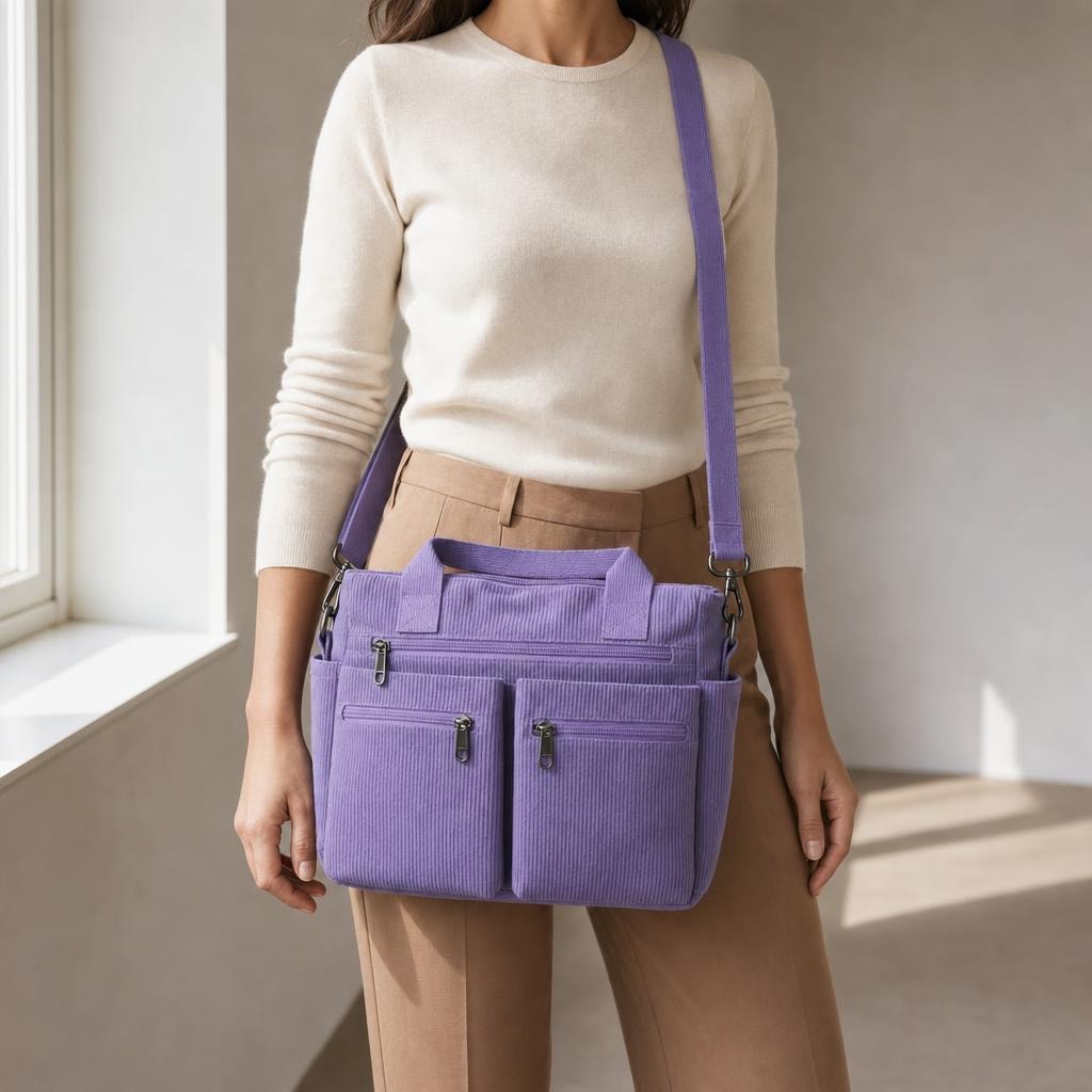 Women's Laptop Shoulder Bag in Purple, front view
