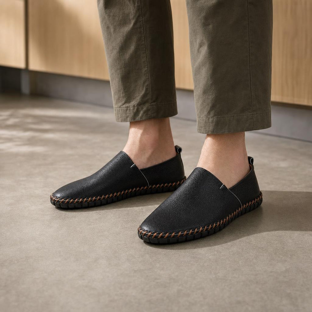 Men's Casual Slip On Loafer Shoes in Black, front view