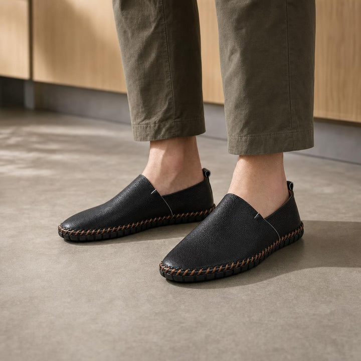Men's Casual Slip On Loafer Shoes in Black, front view