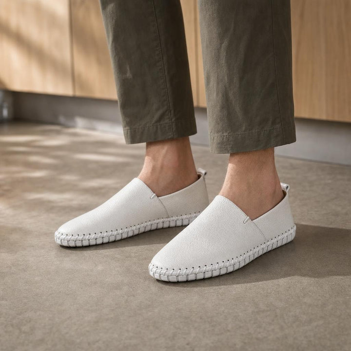 Men's Casual Slip On Loafer Shoes in White, front view