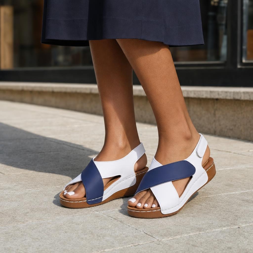 Women's Open Toe Wedge Sandals in Blue, front view