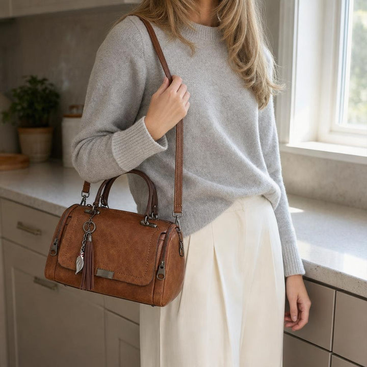 Women's Retro Small Handbag in Brown, front view