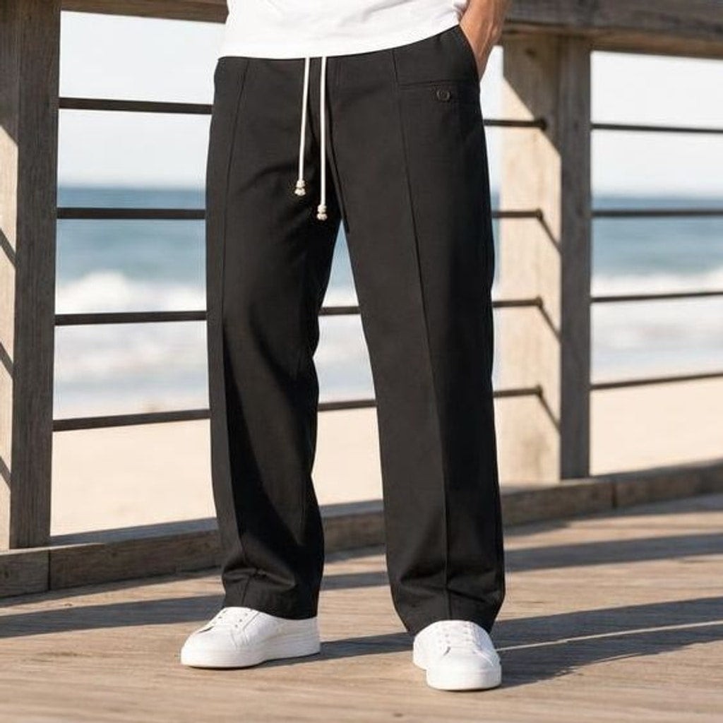 Men's Drawstring Straight Leg Pants in Black, front view