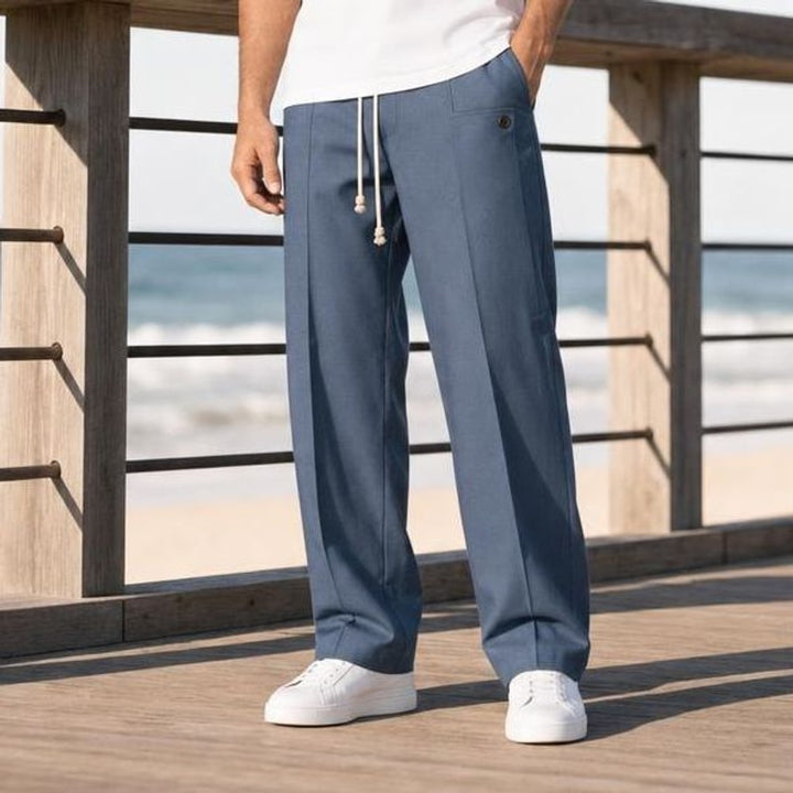 Men's Drawstring Straight Leg Pants in Blue, front view