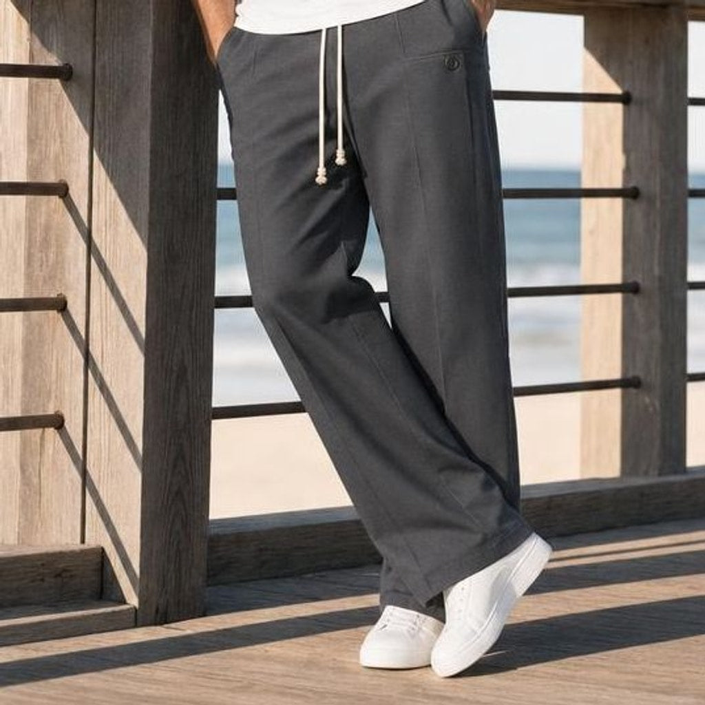 Men's Drawstring Straight Leg Pants in Dark Grey, front view