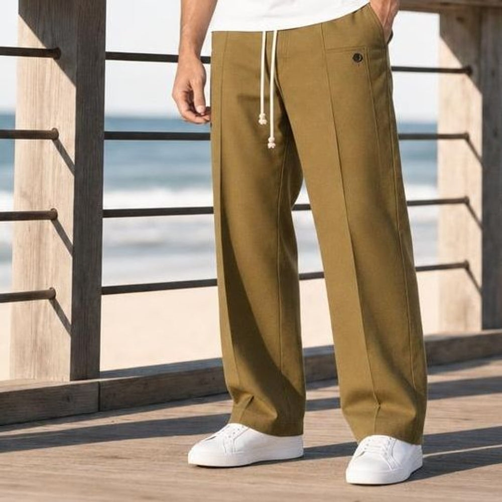 Men's Drawstring Straight Leg Pants in Khaki, front view