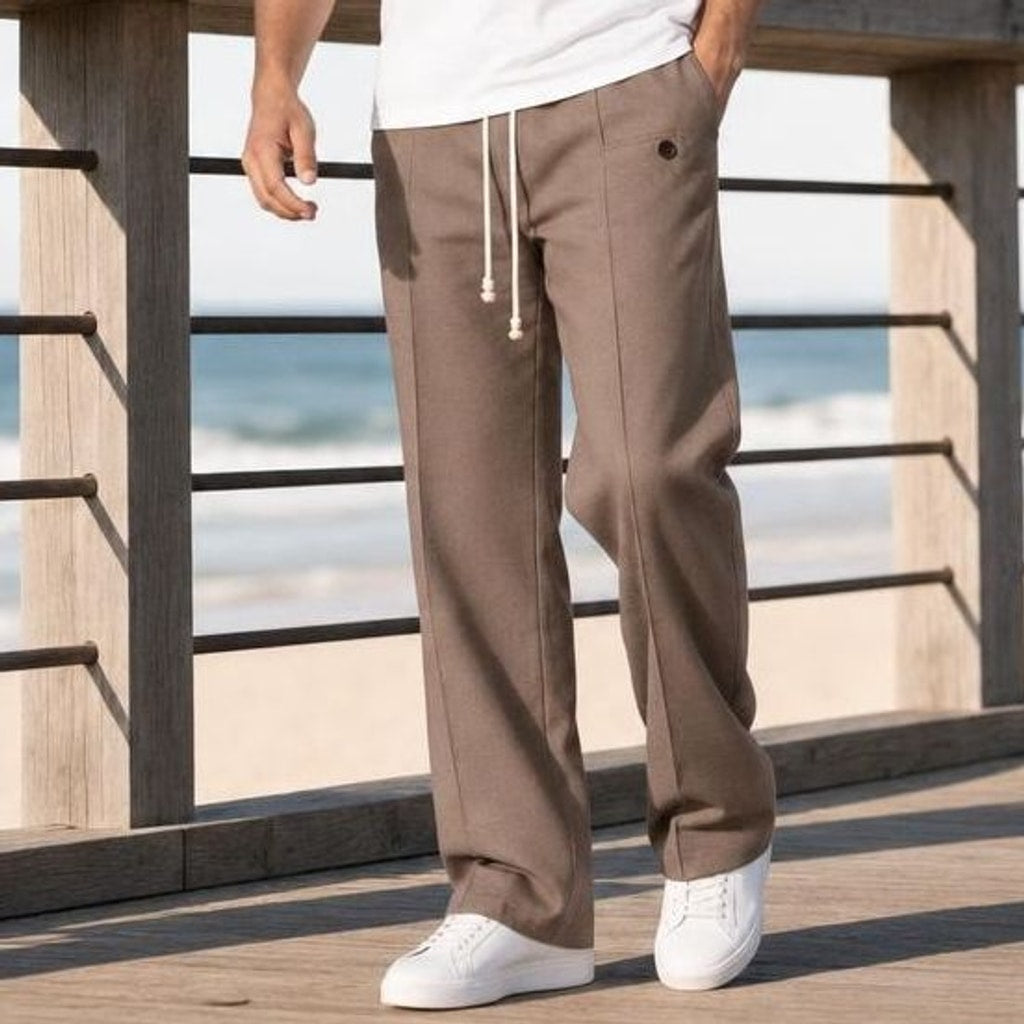 Men's Drawstring Straight Leg Pants in Light Brown, front view