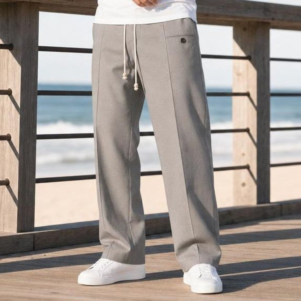 Men's Drawstring Straight Leg Pants in Light Grey, front view