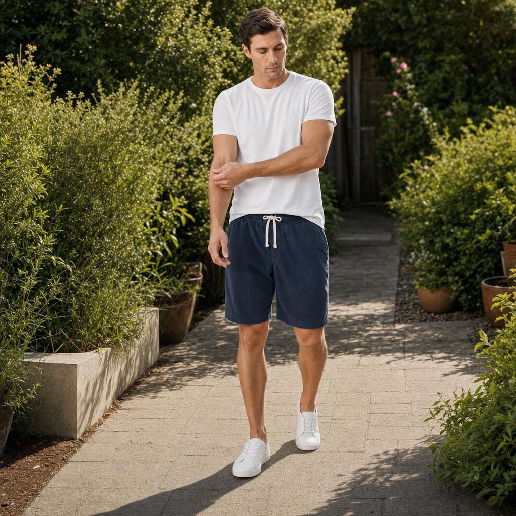 Men's Drawstring Casual Shorts in Blue, front view