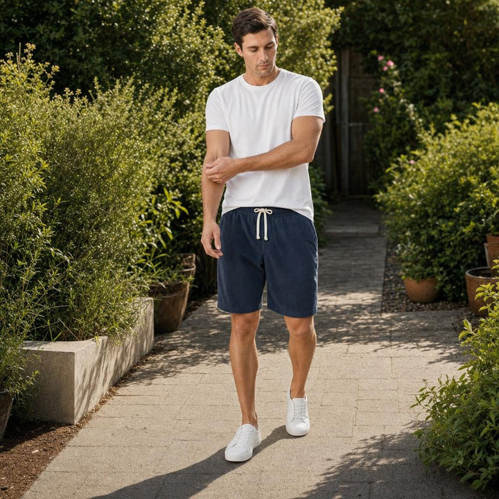Men's Drawstring Casual Shorts in Blue, front view