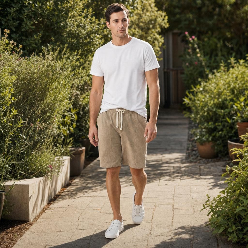 Men's Drawstring Casual Shorts in Khaki, front view