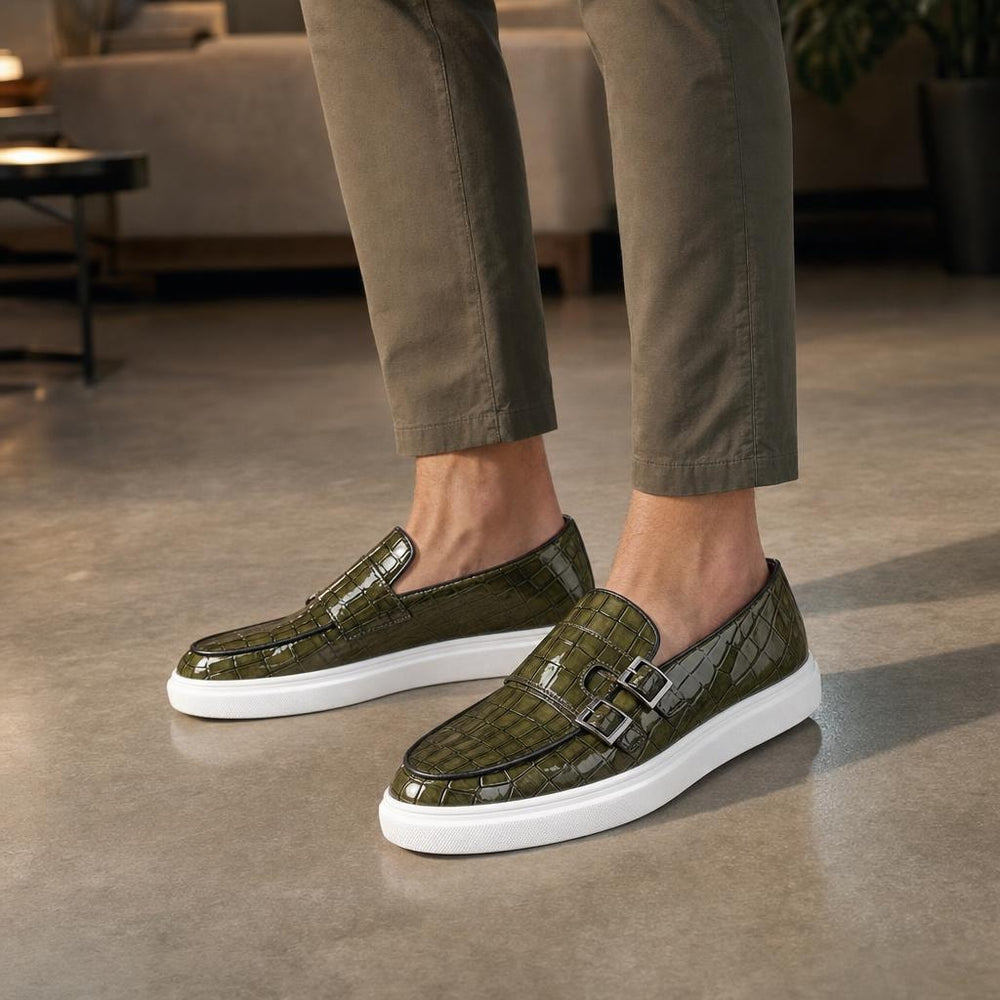 Men's Monk Strap Loafer Shoes in Green, front view