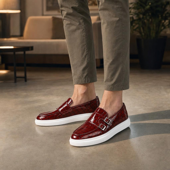 Men's Monk Strap Loafer Shoes in Red, front view
