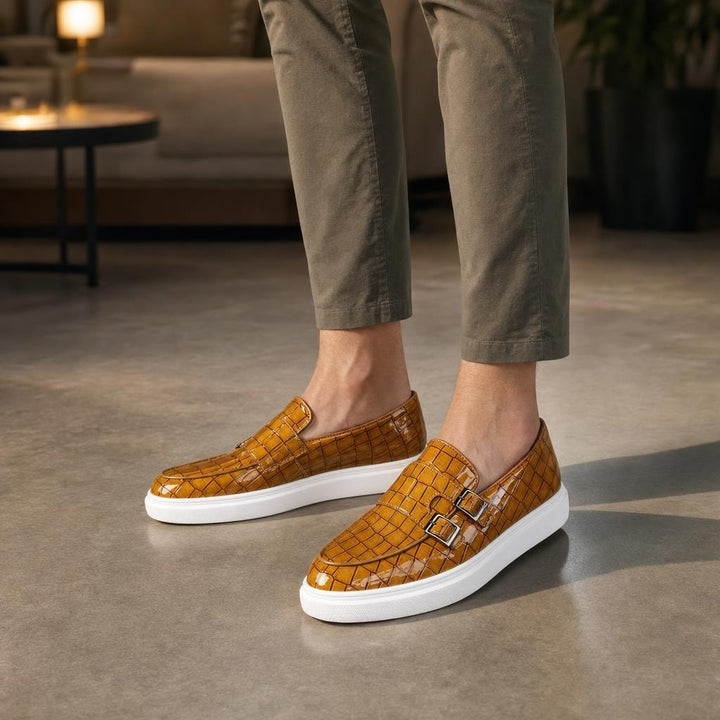 Men's Monk Strap Loafer Shoes in Yellow, front view