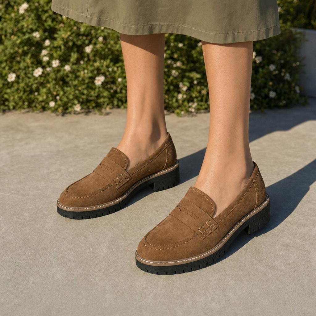 Women's Heeled Loafer Shoes in Brown, front view