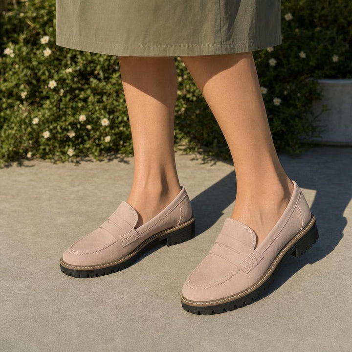 Women's Heeled Loafer Shoes in Khaki, front view