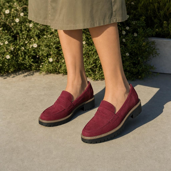 Women's Heeled Loafer Shoes in Red, front view