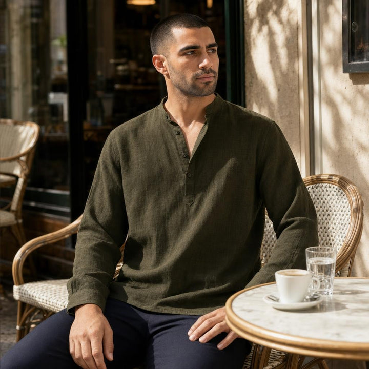 Men's Breathable Short Sleeve Button Up Shirt in Dark Green, front view