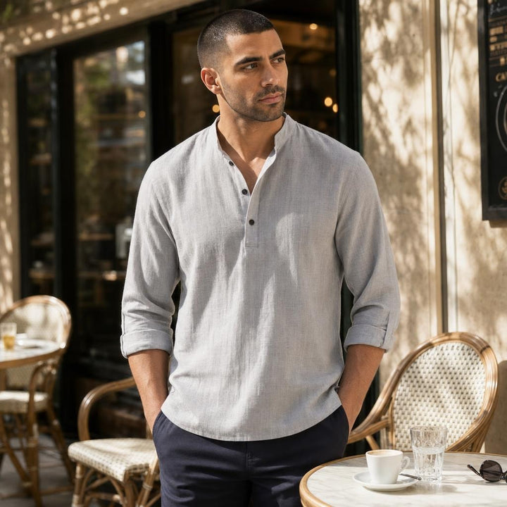 Men's Breathable Short Sleeve Button Up Shirt in Gray, front view