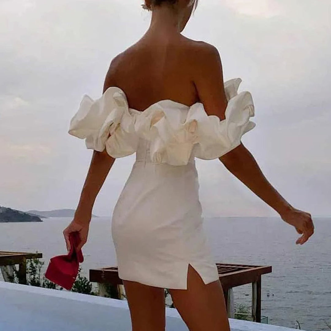 Zoe Bold Ruffle Shoulder Mini Dress 1